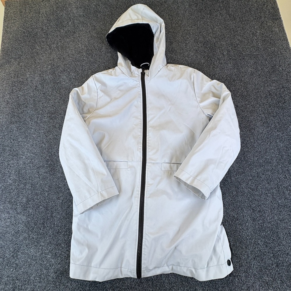 C&C California Parka Coat Girls 12 White Faux Fur Lined Pockets Hooded Full Zip